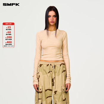 Smfkrush slim-fit top solid color bottoming long-sleeved slimming wilderness black/linen/dark skin color cp012b1/ln/k linen m