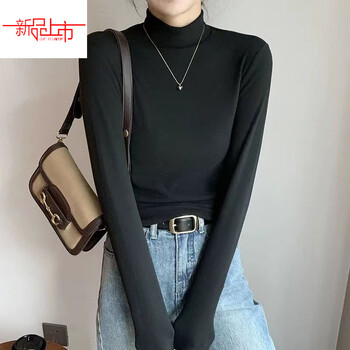 Yalu half-high collar double-sided german velvet bottoming shirt for women, autumn and winter style, solid color velvet thickened warm long-sleeved top, black m 70-90 catties