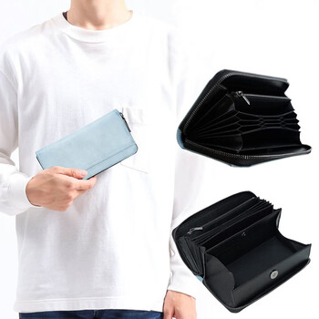Domestic products carefully selected from rakuten yahoo sources white mist wax first layer rfid anti-magnetic japanese clutch bag long wallet blue
