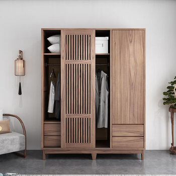 Fantasy wardrobe bedroom small apartment sliding door wardrobe bedroom sliding door black walnut wardrobe 3 doors