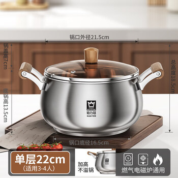 Tuojin german imported quality thickened steamer 316 stainless steel large-capacity household multi-functional pot steaming and stewing universal burning soup pot 316 food grade _ (suitable for 3-4 people) 22cm 20-26cm