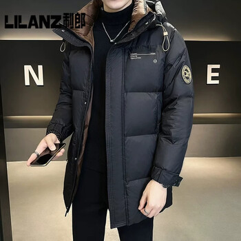 Lilang down jacket men's winter jacket 2025 new trendy brand mid-length hooded high-end handsome warmth thickened winter jacket men black 2xl 170-190 jin