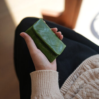 Miss lu vegetable tanned cowhide wrinkled multifunctional genuine leather coin key bag mini large capacity zipper small key bag green