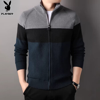 Playboy (playboy) men's knitted cardigan jacket spring and autumn new stand-up collar cardigan sweater for middle-aged and young people casual sweater jacket warm top light gray y1717 xl 175