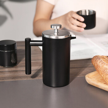 Highwin stainless steel french press 750ml sanded french press suitable for hand-brewed coffee utensils with double-layer insulation 350ml matte black set