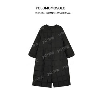 Momosolo little witch 2.02025 winter 90 white duck down silhouette diamond plaid bow long down jacket 259902 black (card size is large) s (recommended 80-105 pounds)