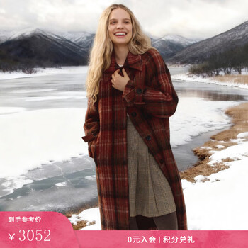 Fabrique sunset orange brown check sheep wool mohair micrococoon long coat sunset orange m