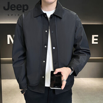 Jeep spirit jacket men's spring and autumn 2026 new trendy casual early spring thin top lapel work shirt loose jacket black m