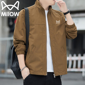 Cat man jacket men's spring and autumn casual trend versatile windproof solid color loose jacket top brown m