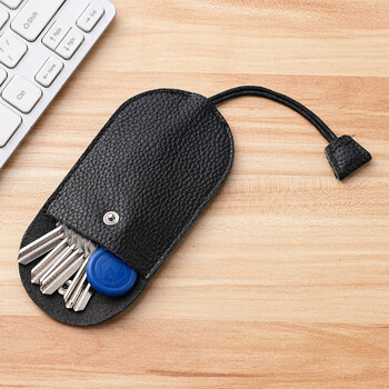 Goldlion first-grain cowhide key bag pull-out mini compact multi-functional car key storage protective cover genuine leather large capacity black (with cover)-first-grain cowhide