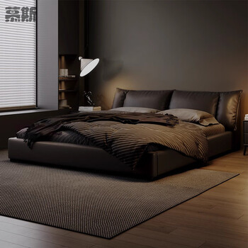 Mousse italian minimalist leather bed modern and simple 1.8 meters master bedroom soft-covered solid wood bed high-end atmospheric black storage wedding bed leather single bed comfortable leather 1500mm*2000mm x frame structure