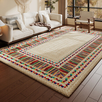 Fantasy rainbow imitation hemp rope woven carpet living room full coffee table bedroom bedside log ethnic style bed and breakfast square floor mat zhihong + baina 180x280cm