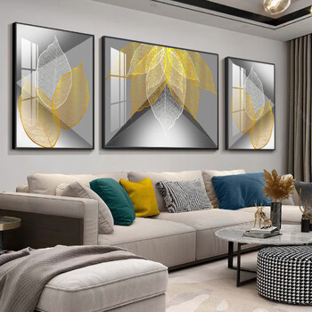 Fantasy 2025 new living room decorative painting sofa background wall hanging painting modern simple ginkgo triptych light luxury crystal porcelain painting light luxury style 07 40x60/80x60/40x60 (suitable for 2.5 meters left brushed aluminum alloy frame high-definition crystal porcelain plane elegant gold frame sharing luxury