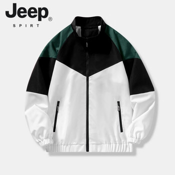 Jeep spirit fashion trend spring men's contrast color jacket 2026 spring and autumn thin loose stand collar casual versatile jacket men white m