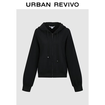 Ur2026 spring new women's trendy simple hooded drawstring loose jacket uyv160013 black xs