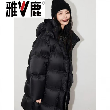Yalu 2026 women's new down jacket hooded stand collar mid-length warm bud hood puff thickened jacket black black s high-end western style down jacket for small people