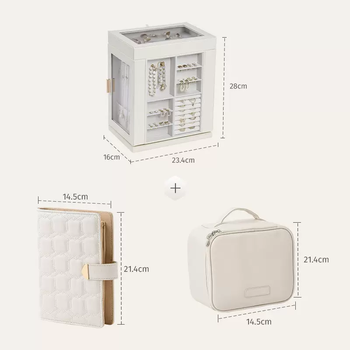 Yusenyikasage jewelry storage box, high-end and exquisite rotatable large-capacity jewelry box, ring, earrings and necklace storage box (all-in-one set) 360 rotating jewelry box-portable cosmetic bag-portable jewelry book