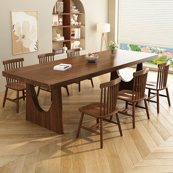 Pupan large table simple modern solid wood dining table small apartment home rectangular dining table dining room living room large long desk table 200*80*75*5+windsor chair*6
