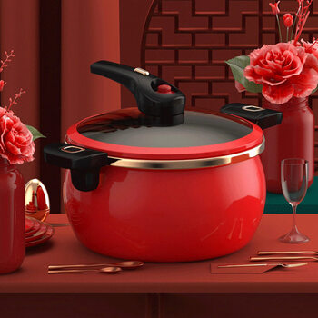 Tuojin german imported quality imported enamel micro-pressure soup pot household non-stick pot soup double-ear stew pot induction cooker peony red 5l 22cm
