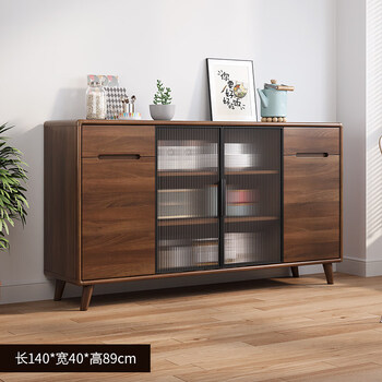 He jiagong solid wood frame sideboard modern minimalist living room wine cabinet tea cabinet kitchen storage cabinet cabinet storage integrated wall walnut color sideboard 140*40*89cm self-installation l 5 doors