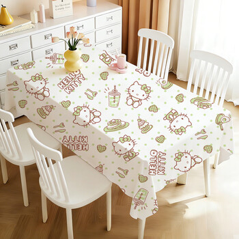 Yijie kitty printed tablecloth waterproof and oil-proof no-wash thickened dining table mat student rental coffee table tablecloth picnic mat green 1 piece (152cmx152cm) square