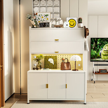 Fantasy kitchen rack sideboard household cupboard storage floor-standing multi-layer microwave multi-functional storage cupboard cabinet lower carbon steel door + sun panel extreme white 5 layers long 80cm