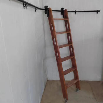 Fantasy home solid wood movable corner bookcase bookshelf straight ladder vertical storage staircase multi-purpose track slide ladder one corner with vertical storage hardware straight ladder