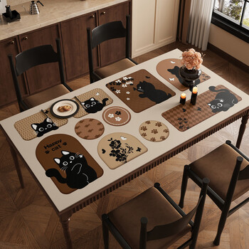 Fantasy table mat, oil-proof and waterproof, high-end household disposable tablecloth, coffee table mat, high temperature resistance and anti-scalding table mat, silicone + meow fun window pane coffee 50x120cm