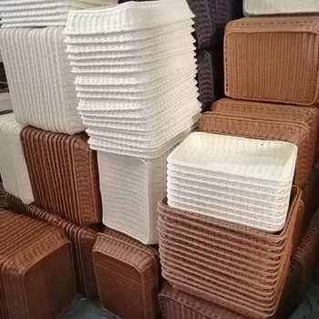 Yusenyi wholesale imitation rattan storage basket handwoven living room storage rectangular fruit shop supermarket display display basket brown