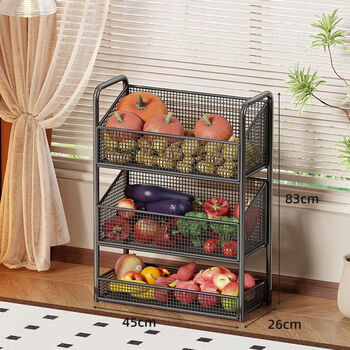 Fantasy kitchen vegetable rack for fruit household floor-standing multi-functional storage countertop seasoning multi-layer vegetable basket vegetable rack black three-layer wheelless