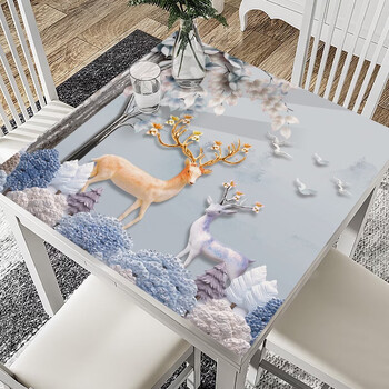 He jiagong square tablecloth dining table mat no-wash waterproof, oil-proof and scalding coffee table mat pvc soft glass four linglu pattern engraved 100*100cm.