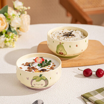 Tuojin cute bowl home 2025 new high-looking personal small bowl ceramic rice bowl children's tableware yogurt bowl mangosteen + avocado