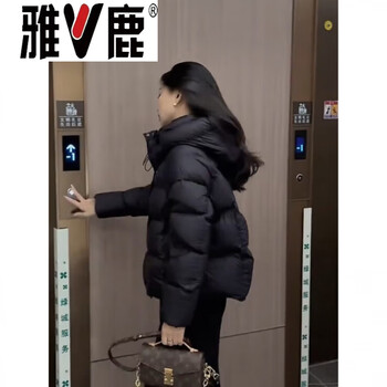 Yalu puff turtle back short hooded white duck down jacket women's winter new small loose bread jacket trendy black white duck down m 106-115 jin