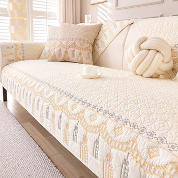 Wing fantasy 2025 new washed cotton sofa cushion four seasons non-slip pure cotton leather sofa cover cover cloth cushion happy new year+cream white sofa cushion customization (no returns, no exchanges)