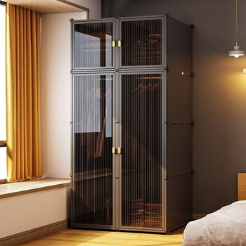 Fantasy simple wardrobe for bedroom, home dormitory rental, assembled metal steel 2025 new wardrobe storage cabinet, length 42, height 182 (135 per hanging, 1 grid), bottom hanging, brown changhong door (magnetic door lock)/deepening and heightening