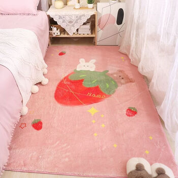Fantasy carpet bedroom short pile simple room floor mat bedside rug master bedroom coldproof cream dirty resistant children's room living room mat strawberry rabbit bear 150cmx200cm