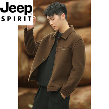 Jeep spirit international brand double-sided woolen jacket men's 2025 autumn and winter new high-end black coat short lapel jacket sunset coffee l (126-140 pounds)
