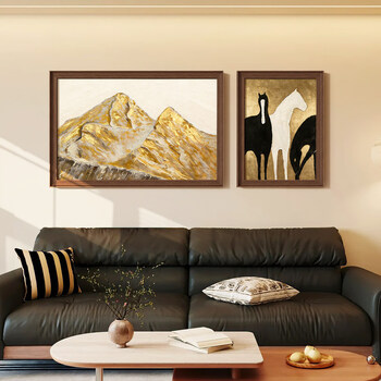 Jianzao rizhao jinshan living room decoration painting in antique style immediately successful high-end three-dimensional wood block sofa background wall hanging painting type a (combined painting) small set ps walnut color three-dimensional picture frame (50225-15)