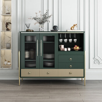 Yi sheng yi foshan light luxury sideboard solid wood tea cabinet restaurant side cabinet multi-functional storage wine cabinet minimalist tempered glass door two-door cabinet army green double door