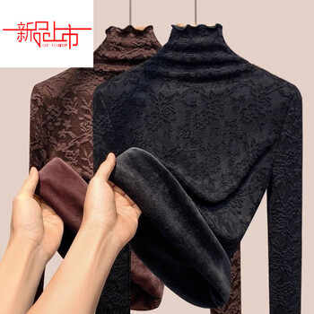 Woodpecker (tucano) thickened long-sleeved lace shirt for women, warm top, half-turtle collar, plus velvet bottoming shirt for layering, pure lust and western style, white high-density warm leather** plus velvet, this year's popular light luxury brand, thickened m, weight 80-90 pounds