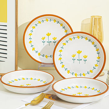 Persson ceramic tableware dishes set plate home underglaze color mountain chrysanthemum 8-inch plate 4-pack