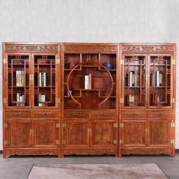 Fantasy northern bookcase file cabinet antique bookcase carved study storage cabinet combination the middle one of the old style bookcase (southern elm)