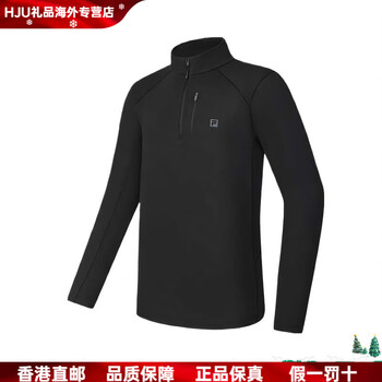 Fila explorer ss25 men's outdoor series solid color lightweight breathable stand collar comfortable long sleeve t-shirt men's dark black-bk m (170/92a)