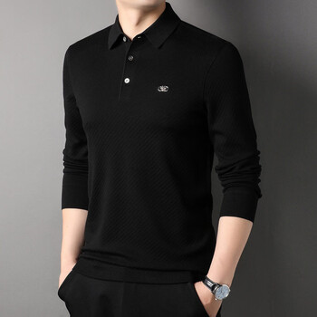 Magiopy international high-end brand lapel long-sleeved t-shirt men's business casual solid color polo shirt spring and autumn light luxury men's wear black color m 170