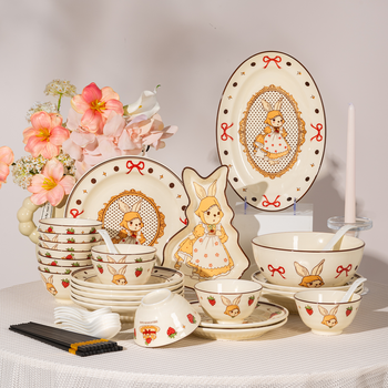 Yunzhihe jingdezhen underglaze colored bowls and plates set for home use 2025 new high-value ceramic bowls and plates for housewarming 20 pieces for 4 people with large soup bowls gift box