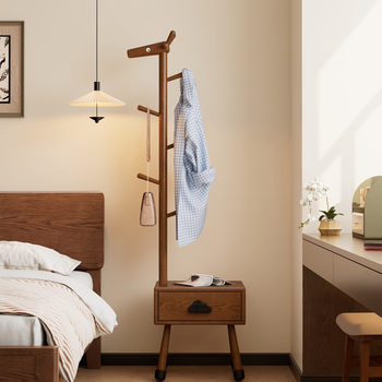 Jiyun cat coat rack and bedside table integrated bedroom bedside floor-standing clothes rack fawn coat rack and bedside table integrated (log color) door-to-door delivery