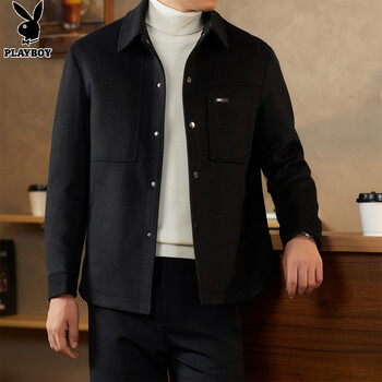 Playboy (playboy) men's down jacket woolen jacket autumn and winter new lapel woolen winter jacket thickened warm down jacket black xl 180 recommended 135-150 catties
