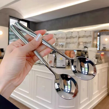 Iron islands thickened stainless steel spoon korean household eating spoon long handle drinking soup round spoon internet celebrity creative cute dessert spoon 2 thickened stainless steel korean spoons