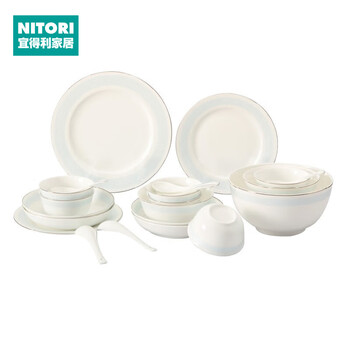 Nitori home furnishing japanese-style tableware for 6 people with 22 pieces, microwaveable clear bone china set, white