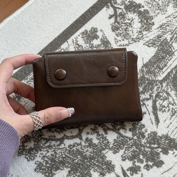 2025 new korean style retro soft bag wallet short zipper hidden pocket coin purse multi-functional wallet for women coffee color